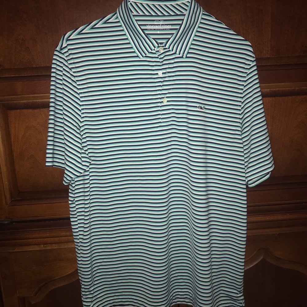 Navy Blue and Green Polo Shirt